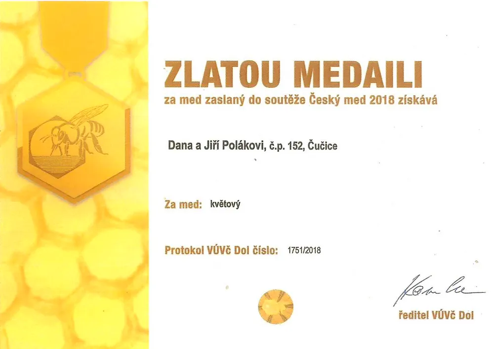 Zlatá medaile Český med 2018